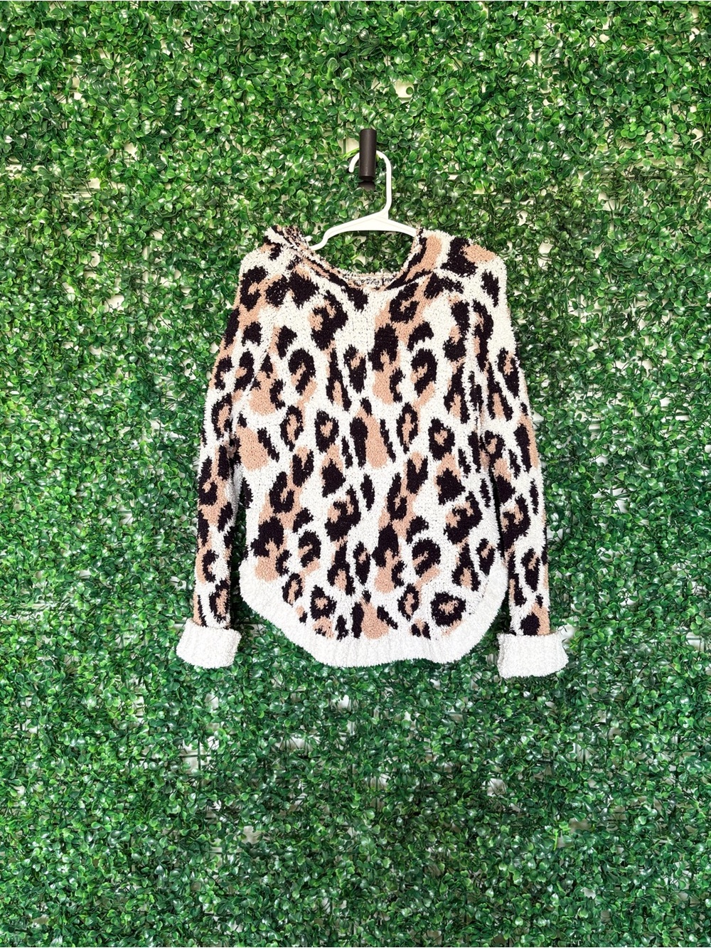 Mud Pie Leopard-Print V-Neck Cozy Hoodie in Cream, Tan & Black